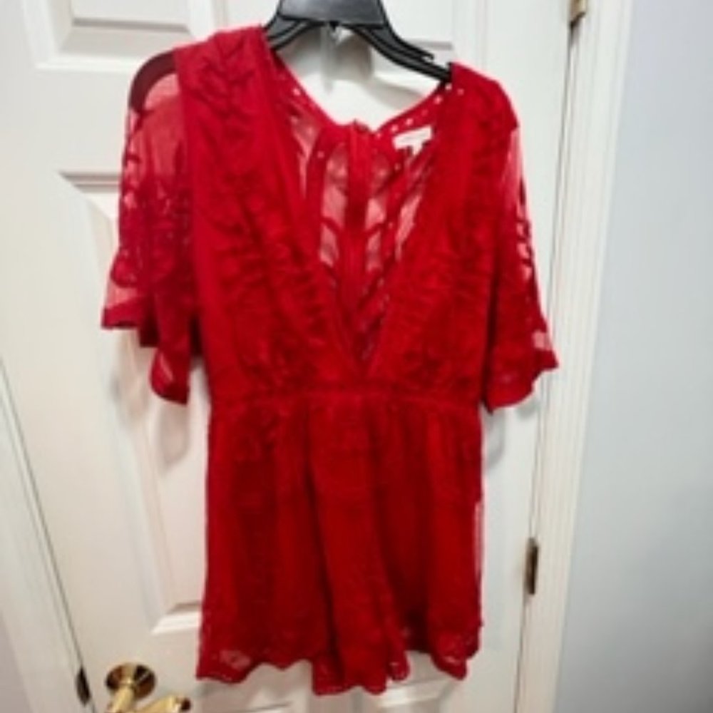 Red lace romper size large